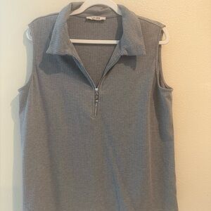 Womens Ribbed Sleeveless Quarter Zip Collared Tank Top Grey by Vivilli.
